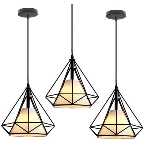Lámpara Colgante Vintage de Metal, Lámpara Colgante de techo Industrial, Iluminación de Techo de Interior E27, 25cm, Negro 3 Piezas (1/5)