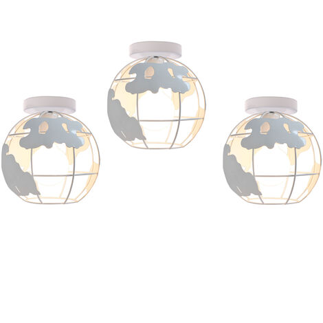 Lámparas de Techo, Vintage Planfones de Montaje Semi Empotrado de Metal Interior, Iluminación con Ø20cm Jaula Globo E27 Luz para Comedor Dormitorio Blanco 3 Piezas