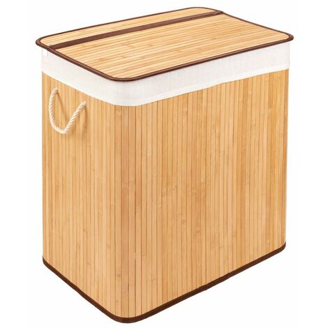 Wäschetonne Wäschesammler Wäschebox mit Deckel Bambus Stoff Natur Rund Faltbar 