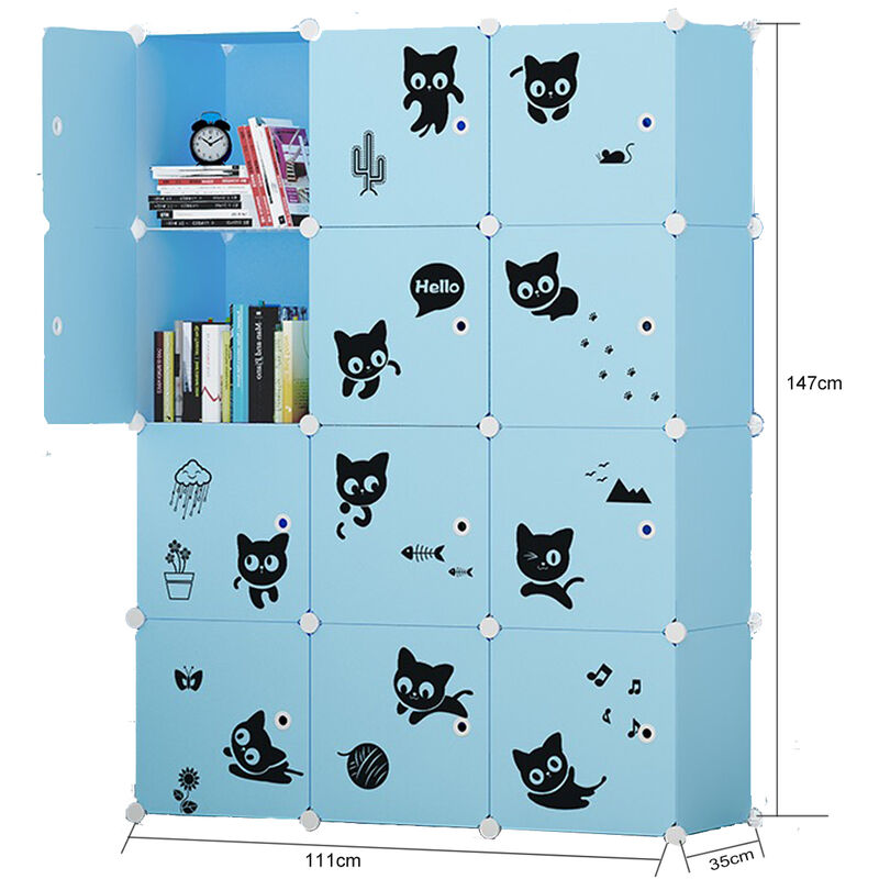 Armoire de rangement plastique enfants 12 cubes bleu hombuy