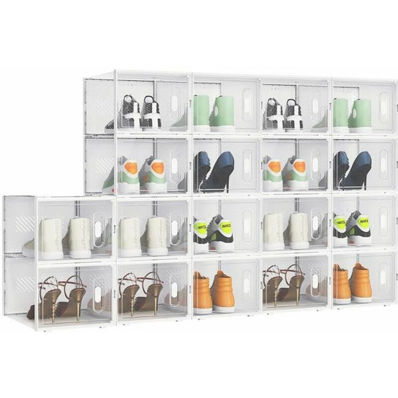 Boîtes à Chaussures, Lot de 8, Rangement Chaussures, Pliable, pour Pointure  jusqu'à 46, Transparent et Blanc