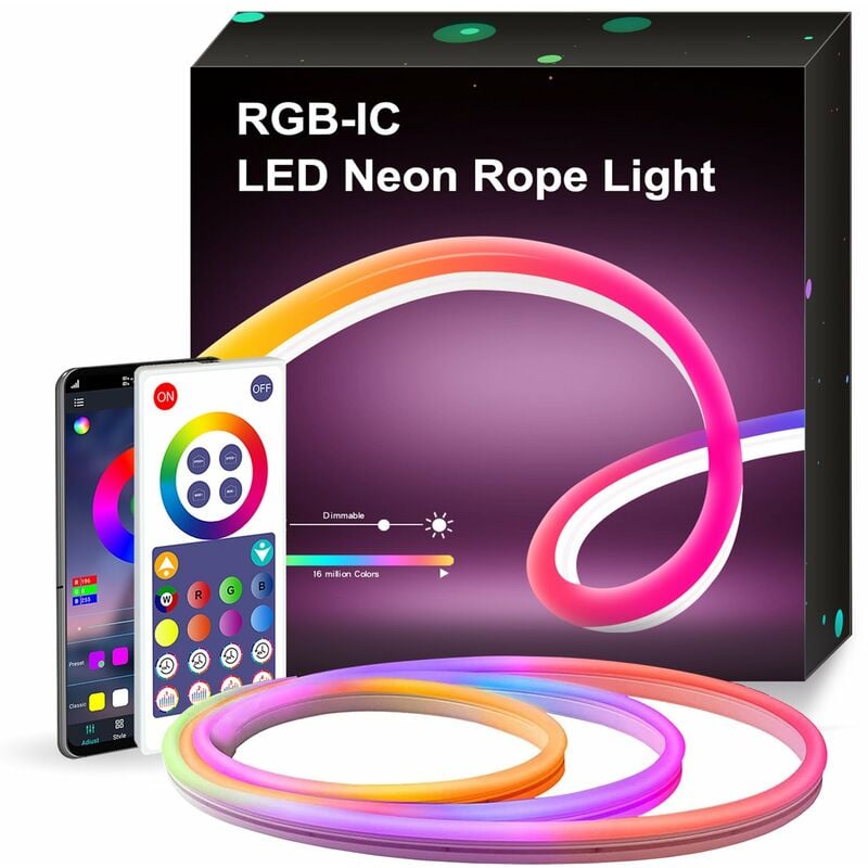 RGB Néon Ruban Led Lumineuse, Bluetooth Bande Led 12V Silicone