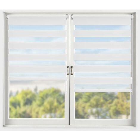 Store Enrouleur Jour Nuit Zébré sans Perçage 55 x 170 cm Blanc Facile à Installer avec Clips pour Fenêtre ou Porte