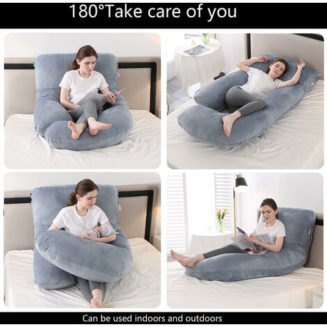 Coussin De Grossesse & Allaitement XXL - 100% Coton, Housse Lavable - Multi-usage : Dos, Ventre, Jambes - Fermeture Bouton Bois - Gris
