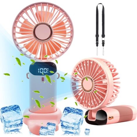 4000mAh Mini Ventilateur Portable Rechargeable USB Ventilateur de Poche pliable 5 Vitesses avec Base Pour Maison Bureau Rose (1/4)