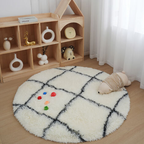 Tapis Rond Chambre 120cm Tapis Enfant Salon Anti Slip Doux Moelleux Shaggy Tapis de Sol Grand pour Couloir (1/4)