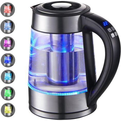 Bleosan – Bouilloire en verre 2200W 1.7L – Température réglable avec fonction maintien au chaud – Éclairage LED 7 couleurs – Sans BPA