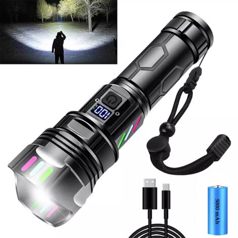 Lampe Torche LED Ultra Puissante 90000 Lumens Rechargeable Tactique Militaire IP67 Zoomable 5 Modes pour Camping Randonnée Urgence (1/5)