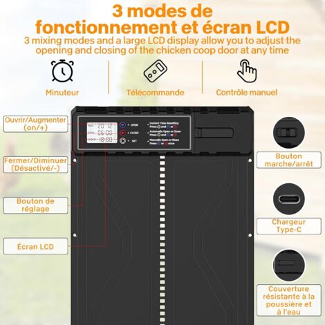 Ouverture Fermeture Automatique Poulailler Automatique Solaire CISSIYOG - Porte Avec Minuteur Et Anti-pincement Porte Anti-pincement Poules