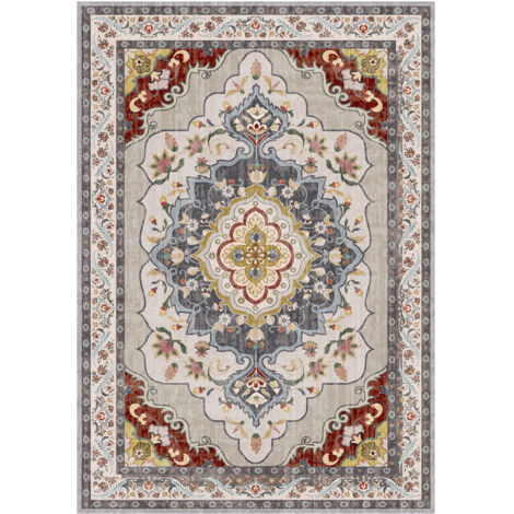 Freosen – Tapis salon 140x200cm lavable en machine – Antidérapant – TPR + polyester – Motifs floraux rétro – Ambiance bohème