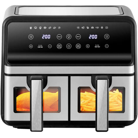 Friteuse Sans Huile 10L Air Fryer Dual Zone 2400W avec Fentre de Visualisation Programmes de Cuisson Ecran Tactile Noir 42x37x36cm (1/3)