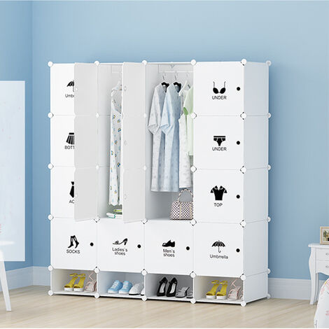Armoire de Chambre, Étagère de Rangement, Meuble de Rangement Modulaire en  Plastique pour Vêtements, Blanc, 20 Cubes - Meerveil