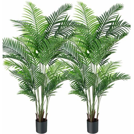 Bleosan – Lot de 2 plantes artificielles palmier areca 150cm – Fausse plante en pot ciment – Décoration intérieure et extérieure – Entretien gratuit