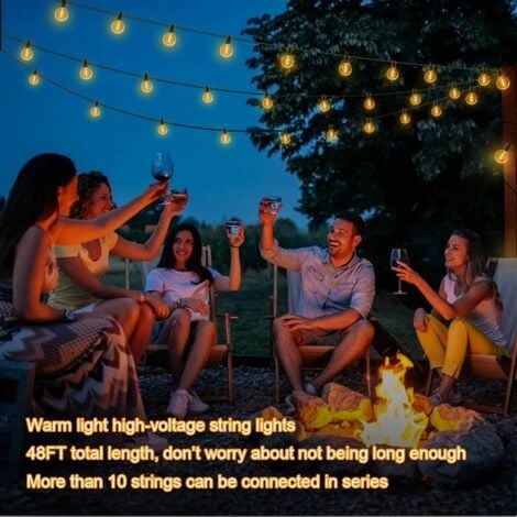 15M Guirlande Lumineuse Extérieure LED avec 25 Ampoules E27 G40 en Plastique IP44 Étanche Guirlande pour Jardin Cour Patio Noël