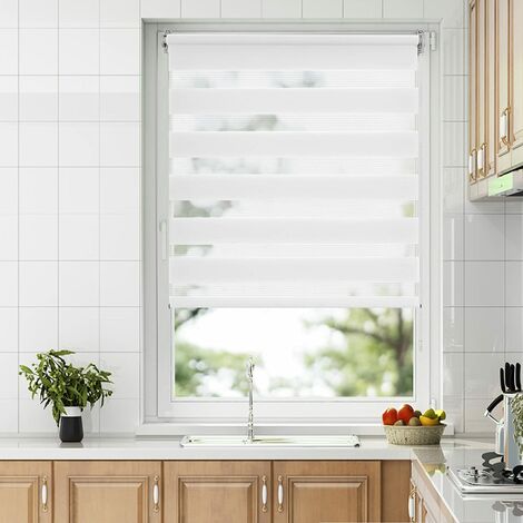 Store Enrouleur Jour Nuit Zébré sans Perçage 50 x 150 cm Blanc Facile à Installer avec Clips pour Fenêtre ou Porte