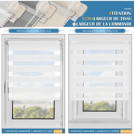 Store Enrouleur Jour Nuit Zébré sans Perçage 50 x 150 cm Blanc Facile à Installer avec Clips pour Fenêtre ou Porte