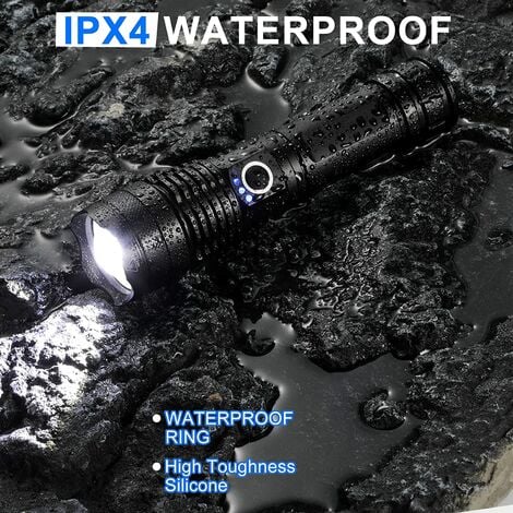 Lampe Torche LED Ultra Puissante 10000 Lumens Rechargeable Tactique Militaire IP67 Zoomable 5 Modes pour Camping Randonnée Urgence