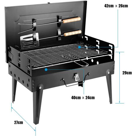 Barbecue Portable Kisidus 2-en-1 Charbon - Avec Thermomètre, Grille Inox | Pour Jardin, Camping, Balcon