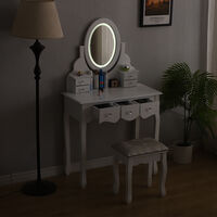 Coiffeuse avec Miroir LED Tactile 2 couleurs - Table de Maquillage avec 7 Tiroirs, Miroir et Tabouret- 75 x 40 x 135 cm