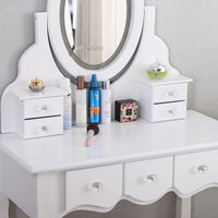 Coiffeuse avec Miroir LED Tactile 2 couleurs - Table de Maquillage avec 7 Tiroirs, Miroir et Tabouret- 75 x 40 x 135 cm