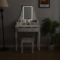 Coiffeuse avec Miroir LED Tactile 2 couleurs - Table de Maquillage avec 5 Tiroirs, Miroir et Tabouret - 75 x 40 x 138 cm