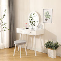 Coiffeuse avec Miroir Rond - Table de Maquillage avec 2 Tiroirs, Miroir et Tabouret - 80 x 40 x 128 cm