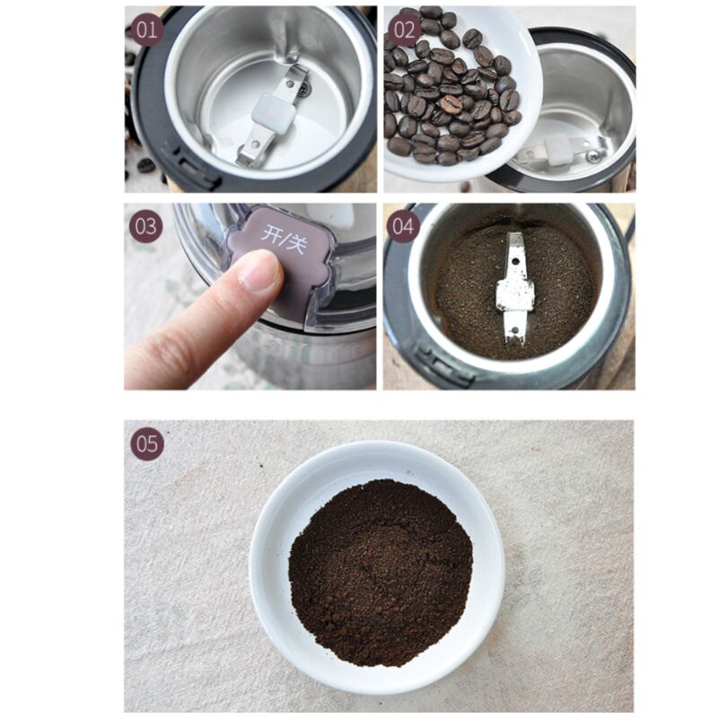 Colore: nero per chicchi di caffè Macinacaffè elettrico da 400 W spezie noci cereali Piccolo macinacaffè con un cucchiaio in acciaio inox 