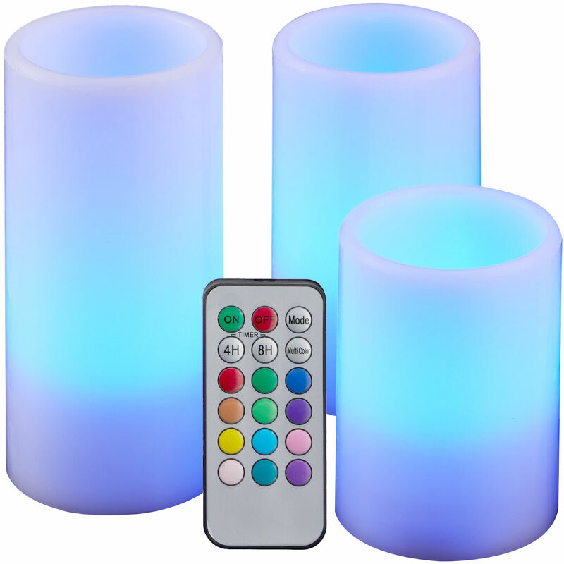 Lot de 3 Bougies LED RGB 12 Couleurs - Véritable Cire avec