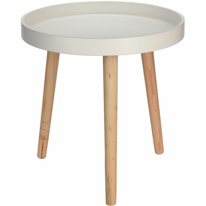 BELLIOT Table d'appoint blanc, naturel H 42 cm - Ø 48 cm