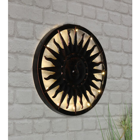 Spetebo – Décoration murale solaire LED en métal – Ø 40 cm – 12 LED – lumière blanche chaude – Ambiance chaleureuse pour balcon et terrasse