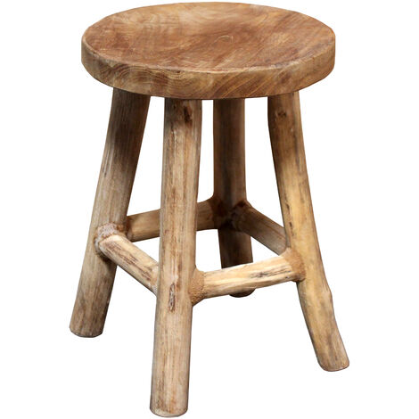 Spetebo – Tabouret en teck 26 x 20 cm rond – Naturel – Support stable sur 4 pieds – Pour plantes ou éléments décoratifs
