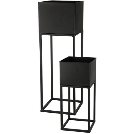 Spetebo – Lot de 2 pots de fleurs en métal noir – Dimensions 58/37 cm – Support intégré pour plantes – Décoration de jardin moderne