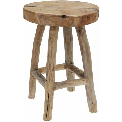 Spetebo – Tabouret en teck massif 42 cm – 4 pieds – Ø 30 cm – Support décoratif pour plantes d'intérieur – Fait main, naturel et durable