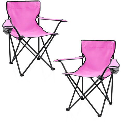 Spetebo – Lot de 2 chaises de camping pliantes roses avec porte-boisson – Sac de transport inclus – Hauteur d'assise 40 cm – Pour festivals et jardin