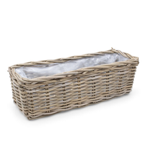 Spetebo – Jardinière carrée en rotin naturel 60 x 22 cm – Doublée papier aluminium – Pour fleurs et plantes – Design en saule tressé