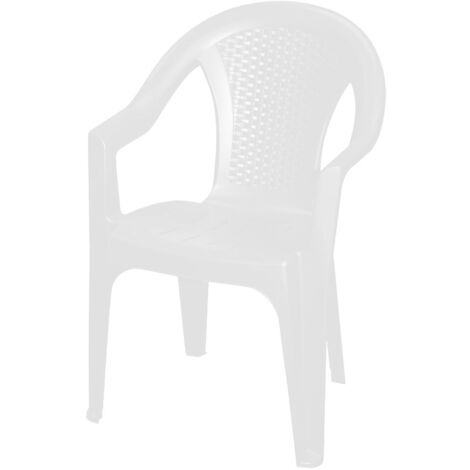 Spetebo – Chaise de jardin en plastique blanc – Chaise monobloc imitation rotin – Dimensions 82 x 55 cm – Empilable pour gain d'espace