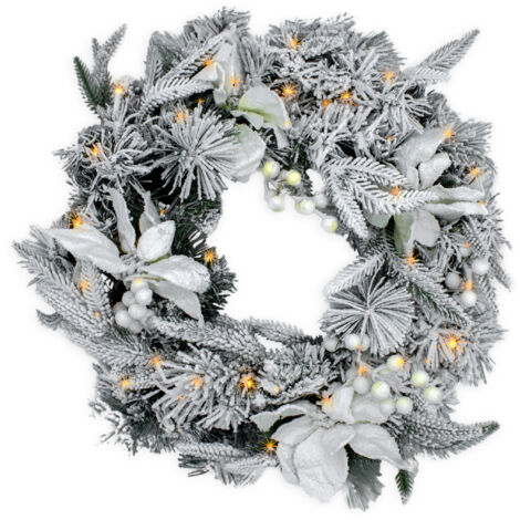 Couronne De Noël Lumineuse De 50 Cm - 40 LED Blanc Chaud Avec Minuterie - Déco De Porte Intérieur/extérieur Résistante Aux Intempéries