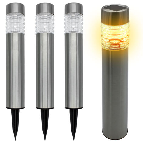 Luminaires de chemin solaire en acier inoxydable 42 x 8 cm - Set de 4 / argent - Lampe de jardin lumière chaude