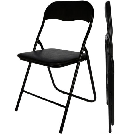 Spetebo – Chaise pliante en métal noir – Dossier rembourré – Revêtement plastique – Supporte jusqu'à 100 kg – Pliable pour gain de place