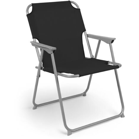 Spetebo – Fauteuil de camping Oxford – Chaise pliante noire – Dimensions 75x52x47cm – Cadre métal peint – Assise confortable 40x37cm