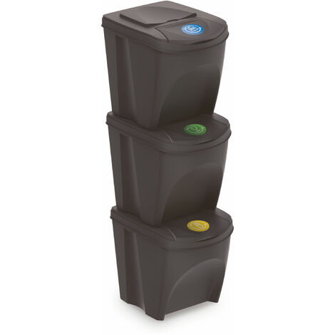 Lot De 3 Poubelles De Tri Sélectif Empilables Capacité 25 Litres