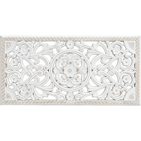 Spetebo – Ornement mural shabby blanc 61x30 cm – Bois composite vintage moderne – Accroche facile avec œillet de suspension