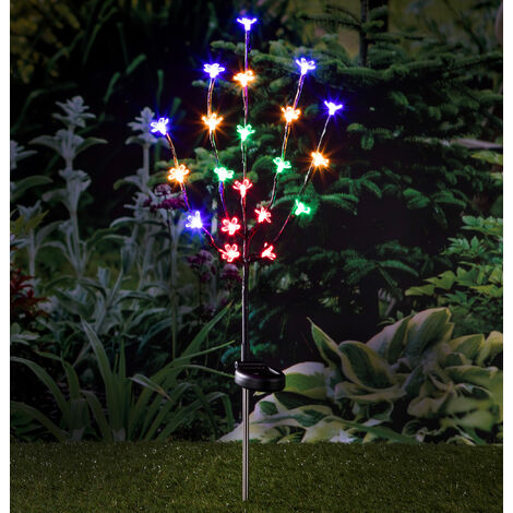 Fiche solaire à LED pour fleurs de cerisier avec 20 LED multicolores - env. 80 cm
