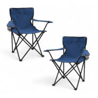 Lot De 2 Chaises Pliantes De Camping Bleues - Porte-Gobelet, Sac De Transport - Capacité 130 Kg, Tissu Oxford 600D - Pour Extérieur, Pêche, Plage - 3