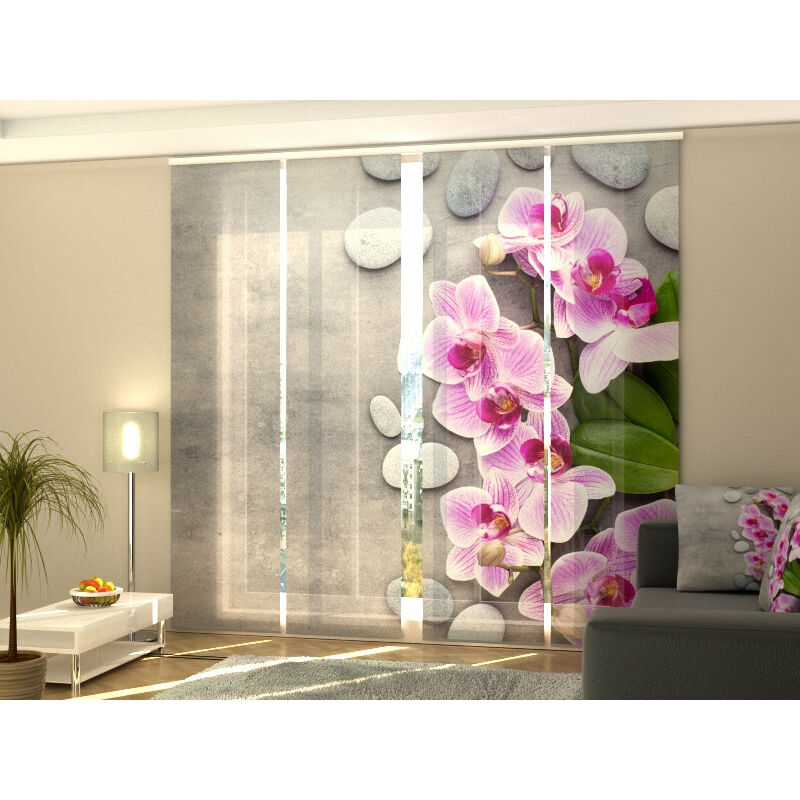 Tende a Pannello Scorrevoli Delicate Orchidee Rosa e Pietre 245x60