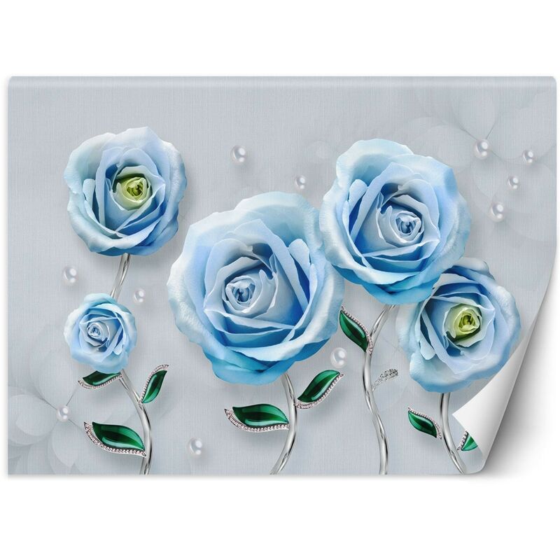 Carta Da Parati, Fiori di rose blu 3D - 350x245