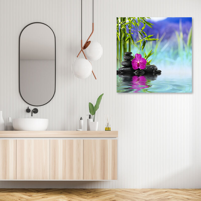 Quadro Su Tela Zen 'Giardino Di Pietre E Sabbia' - 100x57 Cm - Poster D'Arte Per Relax, Meditazione E Benessere, Stampa Su Tela Per Soggiorno O Spa
