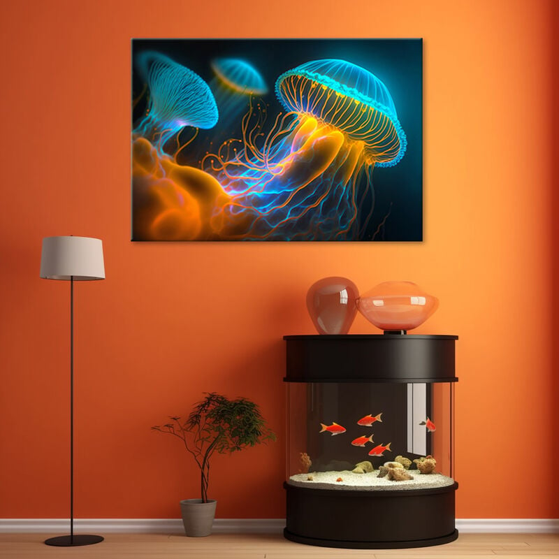 Quadro su tela, Medusa sott'acqua Neon - 60x40