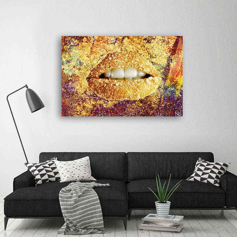 Quadri moderni su tela con foglie dorate, per soggiorno, decorazione per la  casa, poster di grandi dimensioni 30 x 60 cm, con cornice dorata :  : Casa e cucina