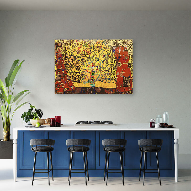 Quadro Acrilico Su Tela YS-Art, Albero Della Vita, 100x50 Cm, Dipinto A Mano, Arte Astratta Grigia Per Soggiorno E Ufficio, Con Certificato Di Autenticità
